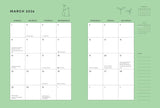 Calendar for March 2026 with green background