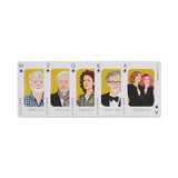 Playing card with portraits of people on a white background