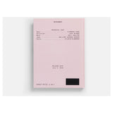 Pink backcover black text on a white background