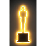 Neon yellow outline of an Oscar statue on a black background Neon Oscar Statue Sign the Academy Awards Show official Oscars Logo Merchandise