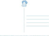 Note card with a character holding a heart on a white background
