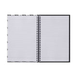 Open notebook with lined pages on a white background