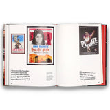 Open book with movie posters and text on a white background