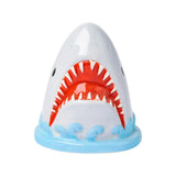 Jaws great white shark closeup shaker with open mouth on a white background