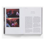 Open book with two images of people and text on a white background