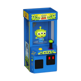 Toy Story themed claw machine with a green alien figure on a white background