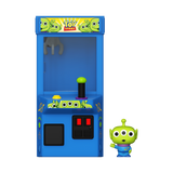 Toy Story arcade machine with a small figure of an alien character on a white background