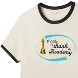 T-shirt with Oscar design and 'I'd like to thank the Academy' text on a white background