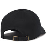 Black cap with a gold buckle on a white background