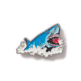 Shark pin with open mouth on a white background