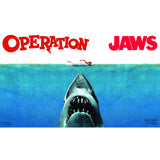 Movie poster for 'Operation Jaws' with a shark and swimmers underwater.