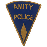 Amity Police patch with blue background and gold text from the movie JAWS (1975) for the 50th Anniversary of the film this is a limited edition officially licensed prop replica