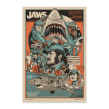 Vintage-style 'Jaws' poster with shark and characters "Quint" Robert Shaw Screen Print by artist Tyler Stout and CODA Jaws 50th Anniversary Limited Edition Poster Academy Museum