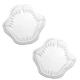 Two white decorative ceiling medallions on a white background