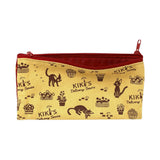 Pouch with Kiki's Delivery Service pattern on a yellow background. Embrace the magic of Studio Ghibli with Kiki's Delivery Service Pen Case! Adorable design, ample storage, and a touch of whimsy for your essentials.