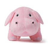 Pink plush toy hippo on a white background