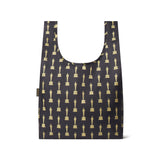 Black with gold Oscar statuette print all over eco tote shopping bag. Front View