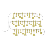 String of multi sized gold foil oscar statuette garland with string connecting them together