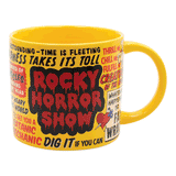 Celebrate the Rocky Horror Show with this 14oz mug featuring iconic quotes and illustrations. Perfect for fans, it comes in a vibrant gift box and is dishwasher safe.