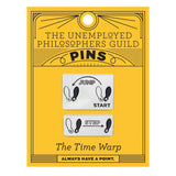 Unemployed Philosophers Guild pins packaging with two pins and text on a yellow background. Discover our Rocky Horror Show Set of 2 Pins! Celebrate the cult classic with officially-licensed merchandise that lets you do the Time Warp in style.