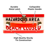 Beach closed sign with features highlighted on a white background