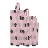 Set of pink bags with black roach pattern on a white background
