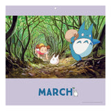 Calendar page for March with animated characters from My Neighbor Totoro in a forest setting