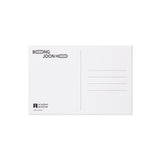 White postcard with black text and Academy Museum logos on a white background