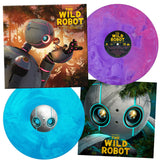 Vinyl records with 'The Wild Robot' artwork and covers.