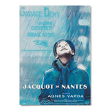 Postcard for 'Jacquot de Nantes' featuring a child in a raincoat against a blue background.