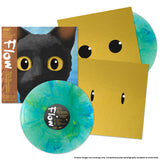 Vinyl record with a black cat illustration on the cover and a gold envelope with cat eyes. from the Oscar winning movie FLOW.
