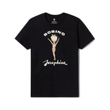 Black t-shirt with 'Bobino Josephine' graphic design on a white background