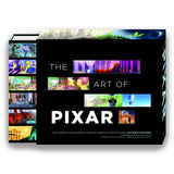Book titled 'The Art of Pixar' with colorful illustrations on a black background