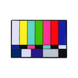 Color test pattern enamel lapel pin on a white background