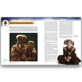 Book page with a photograph of ET and a young Drew Barrymore, and text on a white background.