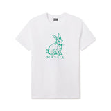 White t-shirt with green rabbit graphic and 'Matrix' text on a white background. sketch of the white rabbit from the movie The Matrix designed by Brain Dead Studio Los Angeles and exclusive for the Academy Museum. Adult Men's tshirt.