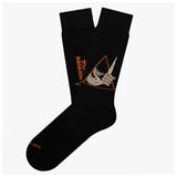Black sock with a graphic design of A Clockwork Orange on a white background