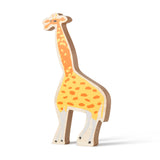 Wooden giraffe toy on a white background