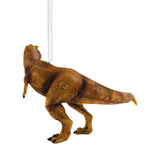 Dinosaur christmas tree ornament from the movie Jurassic Park on a white background