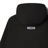 Black hoodie with 'NEON' text on a white background. movie logo of the oscar winning film Parasite by director Bong Joon Ho.