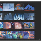 Collage of animated scenes with characters and settings from a movie or show.