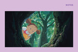 Animated character peeking from behind a tree in a forest