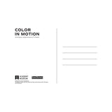 Minimalist design with 'Color in Motion' text and Academy Museum logo on a white background