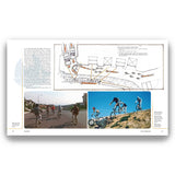 Book page with illustrations and photos of cyclists on a road and mountain.