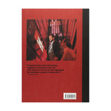Book cover with a red background and black border, featuring an image of two people and text.