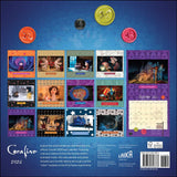 Coraline 2026 wall calendar with colorful buttons and Laika branding on a blue background