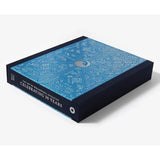 Blue and black box with geometric pattern and text on a white background