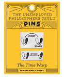 Packaging for 'The Time Warp' pins by The Unemployed Philosophers Guild on a yellow background. Discover our Rocky Horror Show Set of 2 Pins! Celebrate the cult classic with officially-licensed merchandise that lets you do the Time Warp in style.